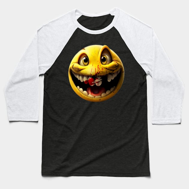 Bloody laughing Emoji Baseball T-Shirt by SAN ART STUDIO 